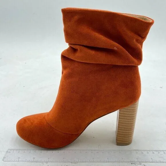 YDN Brown Pull on Chunky Heel Slouch Ankle Boots Round Toe Stacked Retro Shoes - Picture 2 of 8